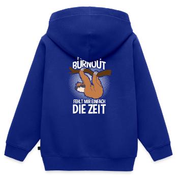 Für einen Burnout - Faultier Faulenzer - Kinder Premium Organic Zip Hoodie - Royalblau - Hinten - AI Model Kid Male (0cm)