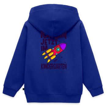 ICH BIN JETZT IM KINDERGARTEN KINDERGARTEN - Kinder Premium Organic Zip Hoodie - Royalblau - Hinten - AI Model Kid Male (0cm)