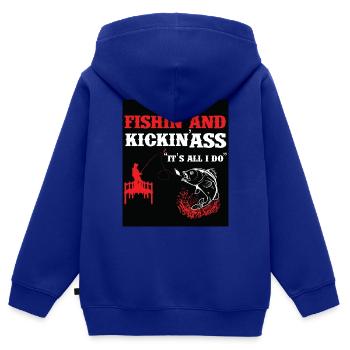 Pêche Pêche Sport Fish Fishing Shirt - Sweat Premium à capuche zippé enfant bio - bleu roi - Dos - AI Model Kid Male (0cm)