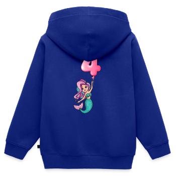 Enfants 4ème anniversaire sirène ballon 4 ans - Sweat Premium à capuche zippé enfant bio - bleu roi - Dos - AI Model Kid Male (0cm)