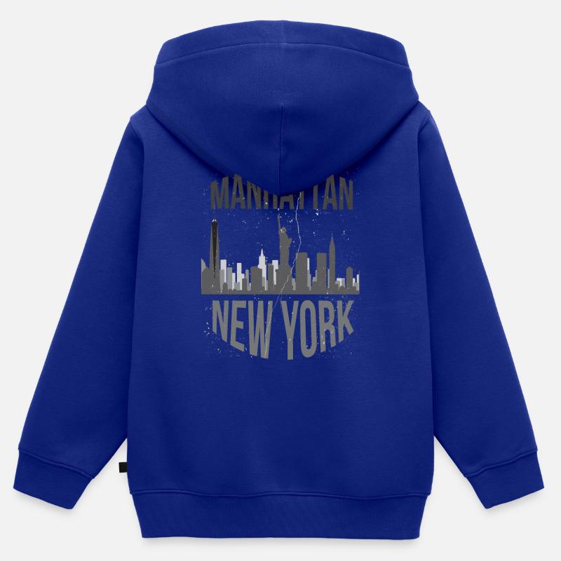 New York - Sweat Premium à capuche zippé enfant bio - bleu roi