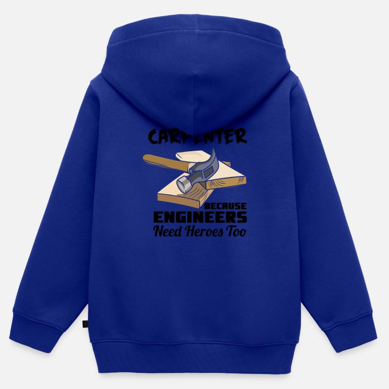 Artisans charpentiers - Sweat Premium à capuche zippé enfant bio - bleu roi
