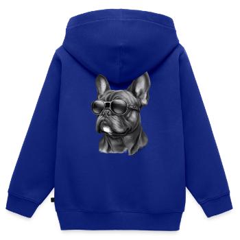 Cool bouledogue français portant des lunettes de soleil - Sweat Premium à capuche zippé enfant bio - bleu roi - Dos - AI Model Kid Male (0cm)