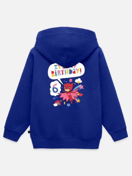 PJ Maski Owlette Birthday Design 6th Birthday - Bluza Premium z kapturem na zamek dziecięca bio - błękit królewski