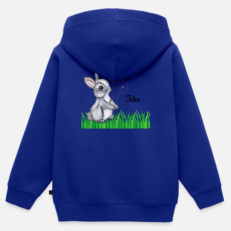 Nom de lapin Cadeau Felix - Sweat Premium à capuche zippé enfant bio - bleu roi