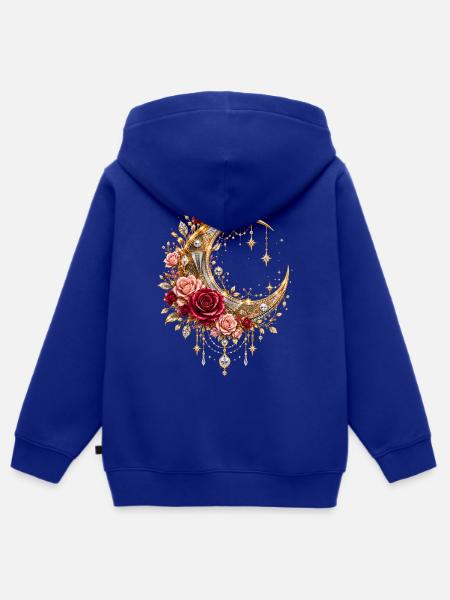 Goldener Mond mit Rosen - Kinder Premium Organic Zip Hoodie - Royalblau
