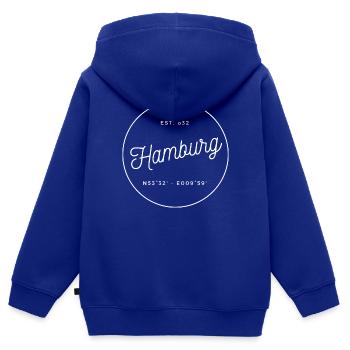 Hamburg Old School - Sweat Premium à capuche zippé enfant bio - bleu roi - Dos - AI Model Kid Male (0cm)