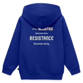 Wenn Ungerechtigkeit zum Gesetz wird. Widerstandszitat - Kinder Premium Organic Zip Hoodie - Royalblau - Hinten - AI Model Kid Male (0cm)