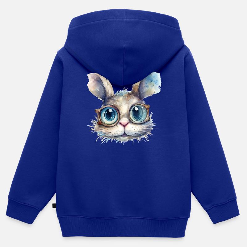 Dessin à l’aquarelle de lapin - Sweat Premium à capuche zippé enfant bio - bleu roi