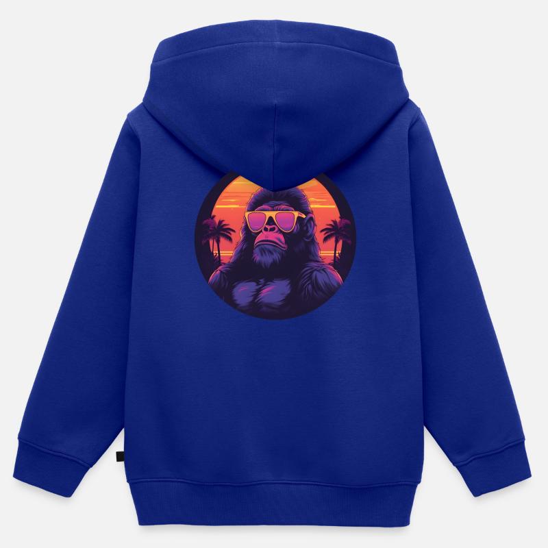 Synthwave gorilla Sunset - Sweat Premium à capuche zippé enfant bio - bleu roi