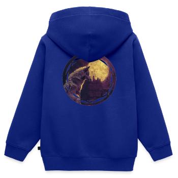 Le loup et la lune celtique - Sweat Premium à capuche zippé enfant bio - bleu roi - Dos - AI Model Kid Male (0cm)
