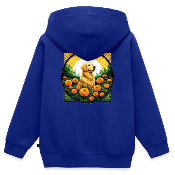 Golden retriever - Sweat Premium à capuche zippé enfant bio - bleu roi - Dos - AI Model Kid Male (0cm)