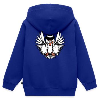 Sir hibou chapeau haut de forme monocle verres riches M. - Sweat Premium à capuche zippé enfant bio - bleu roi - Dos - AI Model Kid Male (0cm)