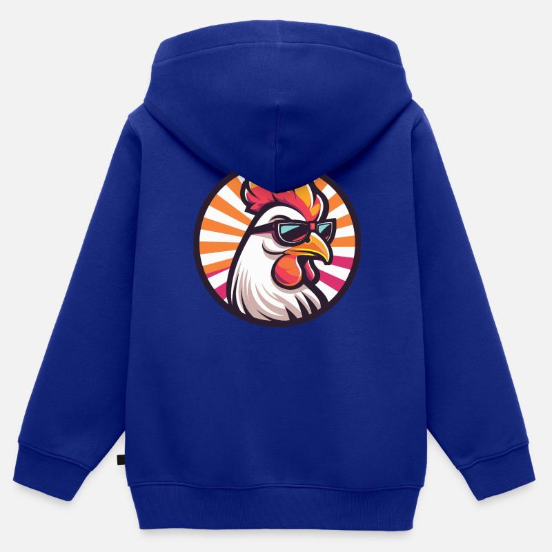 Poulet Comique Cool - Sweat Premium à capuche zippé enfant bio - bleu roi