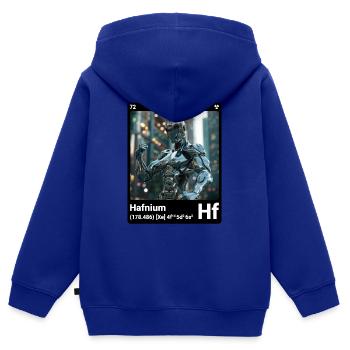 AI am Hafnium (bk) Stilelement periodische Mode - Kinder Premium Organic Zip Hoodie - Royalblau - Hinten - AI Model Kid Male (0cm)