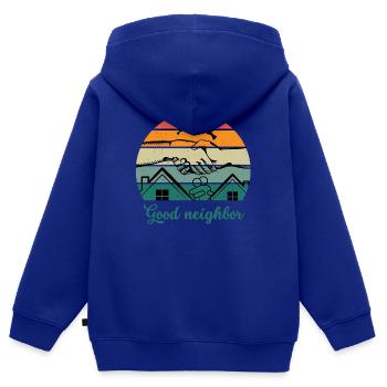 Good neighbor BW - Kids Premium Organic Zip-up Hoodie - royal blue - Back - AI Model Kid Male (0cm)