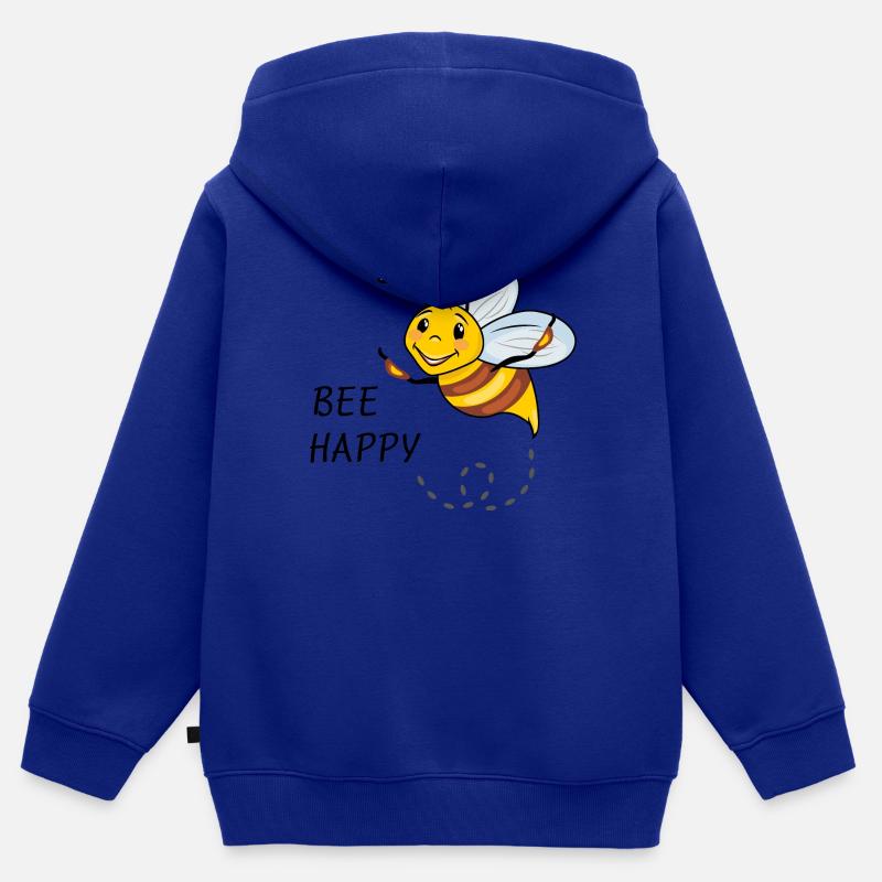 Abeille heureuse. Dessin de bande dessinée - Sweat Premium à capuche zippé enfant bio - bleu roi