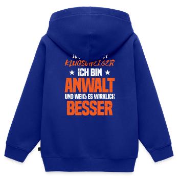 Ich bin kein Klugscheißer Ich bin Anwalt - Kinder Premium Organic Zip Hoodie - Royalblau - Hinten - AI Model Kid Male (0cm)