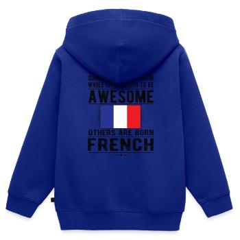 Français France Drapeau Français origine - Sweat Premium à capuche zippé enfant bio - bleu roi - Dos - AI Model Kid Male (0cm)