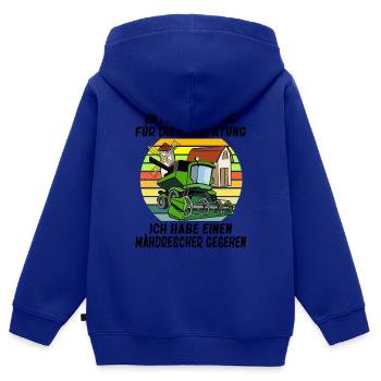 Entschuldigung das ich zu spät bin Mähdrescher - Kinder Premium Organic Zip Hoodie - Royalblau - Hinten - AI Model Kid Male (0cm)