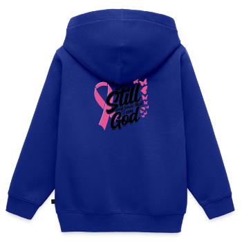Soyez immobile et sachez que je suis dieu - ruban rose - Sweat Premium à capuche zippé enfant bio - bleu roi - Dos - AI Model Kid Male (0cm)