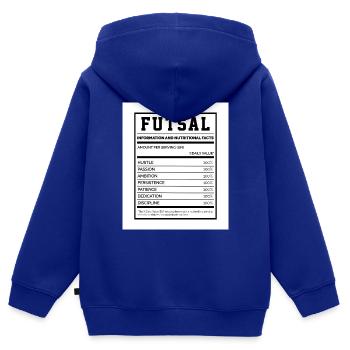 Futsal Information And Nutritional Facts Football - Kinder Premium Organic Zip Hoodie - Royalblau - Hinten - AI Model Kid Male (0cm)