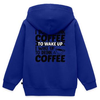 Café Sarcasme Amis Bonheur Joie Cappuccino - Sweat Premium à capuche zippé enfant bio - bleu roi - Dos - AI Model Kid Male (0cm)