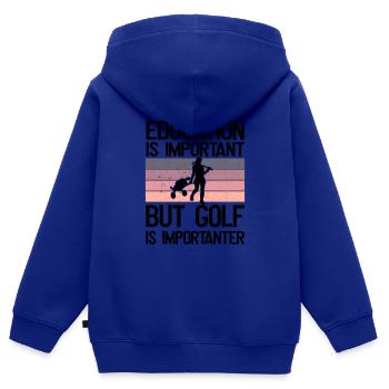 Bildung ist wichtig, aber Golf ist wichtiger - Kinder Premium Organic Zip Hoodie - Royalblau - Hinten - AI Model Kid Male (0cm)