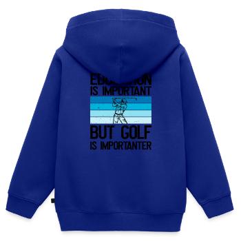 Bildung ist wichtig, aber Golf ist wichtiger - Kinder Premium Organic Zip Hoodie - Royalblau - Hinten - AI Model Kid Male (0cm)