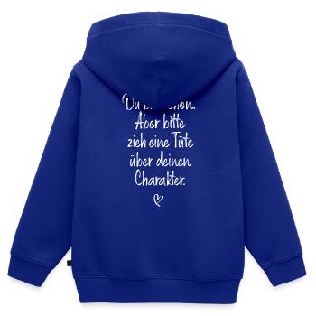 Du Bist Schön Aber Tüte Über Deinen Charakter - Kinder Premium Organic Zip Hoodie - Royalblau - Hinten - AI Model Kid Male (0cm)