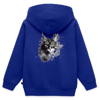 Maine Coon Cat in Black and White Abstract Art - Kids Premium Organic Zip-up Hoodie - royal blue - Back - AI Model Kid Male (0cm)