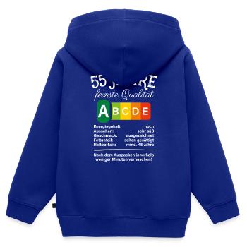 55 Jahre Feinste Qualität Geschenk 55. Geburtstag - Kinder Premium Organic Zip Hoodie - Royalblau - Hinten - AI Model Kid Male (0cm)