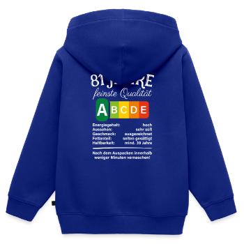 81 Jahre Feinste Qualität Geschenk 81. Geburtstag - Kinder Premium Organic Zip Hoodie - Royalblau - Hinten - AI Model Kid Male (0cm)