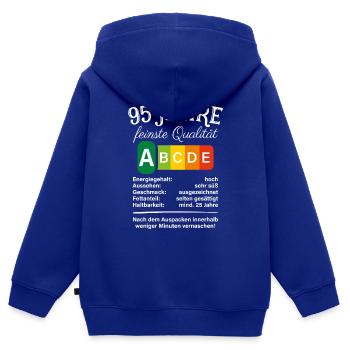 95 Jahre Feinste Qualität Geschenk 95. Geburtstag - Kinder Premium Organic Zip Hoodie - Royalblau - Hinten - AI Model Kid Male (0cm)