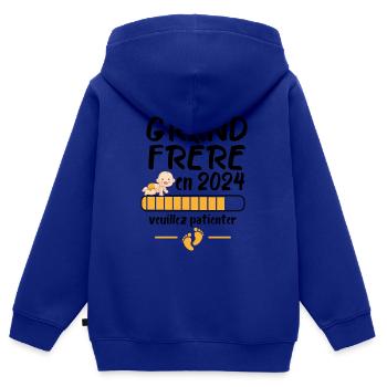 Grand Frère Annonce Grossesse Futur Frère 2024 - Sweat Premium à capuche zippé enfant bio - bleu roi - Dos - AI Model Kid Male (0cm)