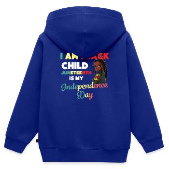 Ich bin ein schwarzes Kind Unabhängigkeitstag - Kinder Premium Organic Zip Hoodie - Royalblau - Hinten - AI Model Kid Male (0cm)