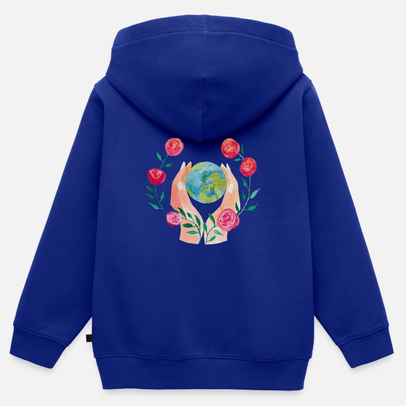 Mains protectrices - Sweat Premium à capuche zippé enfant bio - bleu roi
