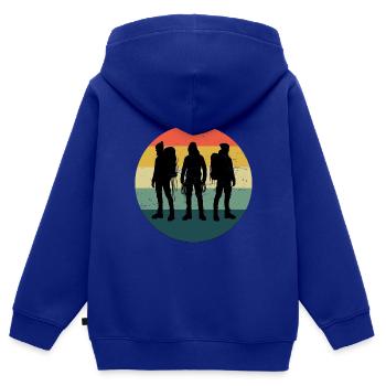 Grimpeurs Femmes Grimpeurs Grimpeurs Hommes - Sweat Premium à capuche zippé enfant bio - bleu roi - Dos - AI Model Kid Male (0cm)