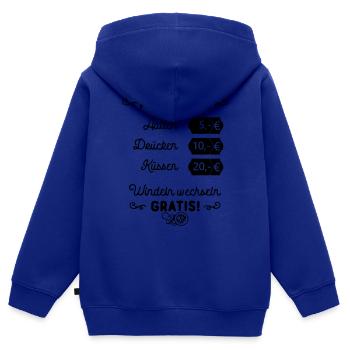 Preisliste Halten Drücken Küssen Windeln Gratis - Kinder Premium Organic Zip Hoodie - Royalblau - Hinten - AI Model Kid Male (0cm)