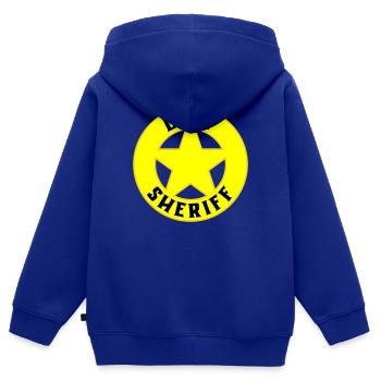 Farben änderbar | Dorf Sheriff - Kinder Premium Organic Zip Hoodie - Royalblau - Hinten - AI Model Kid Male (0cm)
