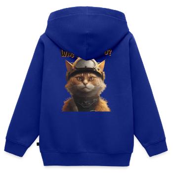Chat avec casque - Que regardez-vous? - Sweat Premium à capuche zippé enfant bio - bleu roi - Dos - AI Model Kid Male (0cm)