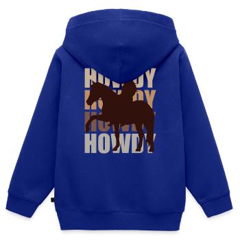 Salut! Western Rider Salutation et plaisir - Sweat Premium à capuche zippé enfant bio - bleu roi - Dos - AI Model Kid Male (0cm)