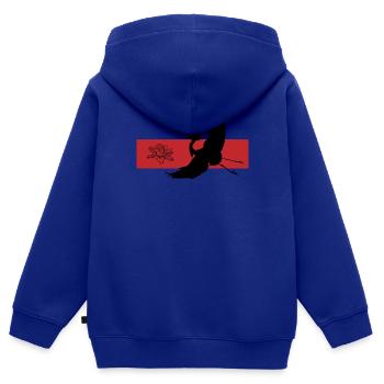 Grue et Lotus Harmony Symbolisme - Sweat Premium à capuche zippé enfant bio - bleu roi - Dos - AI Model Kid Male (0cm)