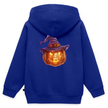 Unheimliche Kürbislaterne mit Hexenhut - Kinder Premium Organic Zip Hoodie - Royalblau - Hinten - AI Model Kid Male (0cm)