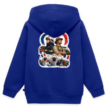 Patriotischer Feuerwehrmann und Bauernhelden - Kinder Premium Organic Zip Hoodie - Royalblau - Hinten - AI Model Kid Male (0cm)