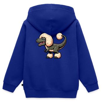 Caniche T-Rex Fusion Cartoon - Sweat Premium à capuche zippé enfant bio - bleu roi - Dos - AI Model Kid Male (0cm)