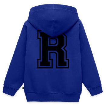 Lettre R Équipe Foot baseball basket université - Sweat Premium à capuche zippé enfant bio - bleu roi - Dos - AI Model Kid Male (0cm)
