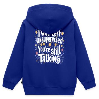 J’ai été laissé sans surveillance - Sweat Premium à capuche zippé enfant bio - bleu roi - Dos - AI Model Kid Male (0cm)
