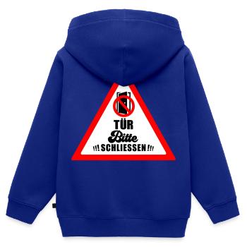 Tür schließen bitte | Farbe änderbar - Kinder Premium Organic Zip Hoodie - Royalblau - Hinten - AI Model Kid Male (0cm)