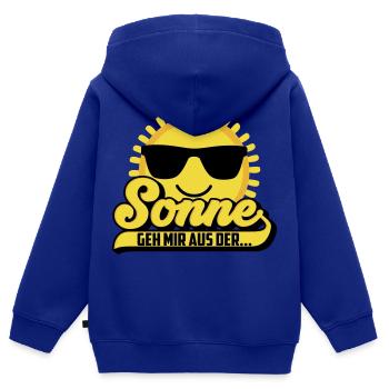 Farben änderbar | Geh mir aus der Sonne - Kinder Premium Organic Zip Hoodie - Royalblau - Hinten - AI Model Kid Male (0cm)